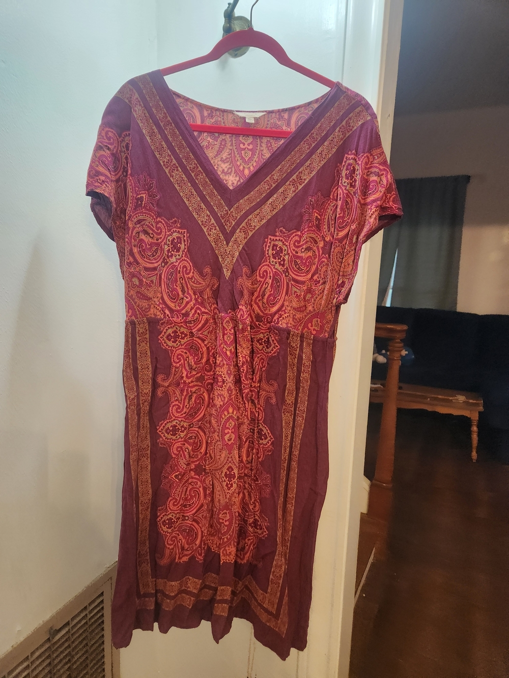 Purple Paisley V-Neck Boho Dress